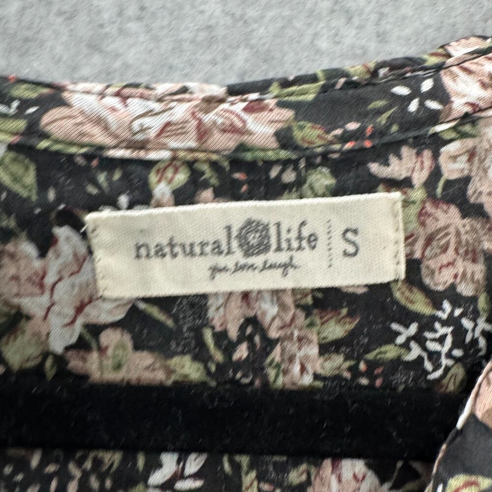 Natural Life Cotton Floral Ruffle Blouse Sz S Black Pink Cottagecore Coquette - Picture 5 of 10